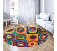TOANGWALL Cerchi concentrici Tappeto rotondo antiscivolo Colorful Geometria del cerchio astratto Tappeto circolare lavabile a pelo basso per interni Camera da letto 100 cm