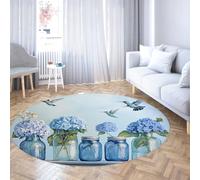 TOANGWALL Charming Flower Jar Round Carpets 140cm Circle Mat Flying Birds Resistente alle macchie A pelo basso tappeto leggero e lavabile per l'ingresso della sala studio