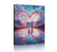 TOANGWALL Coppia romantica che cammina mano nella mano Arte murale su tela Rose rosa Campo Poster riflettuto con paesaggio stampa moderna per arredamento del dormitorio 40x50cm