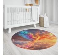 TOANGWALL Flying Phoenix Stampa Tappeti Rotondi 80cm Fairyland Sea of Clouds Lavabile Antiscivolo Morbido A Pile Ribassato Cerchio Tappeto Per Soggiorno Ufficio
