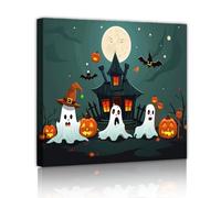 TOANGWALL Halloween Haunted House Canvas Wall Art Fantasmi Zucche Luna Immagini spettrali Stampe di opere d'arte Wilderness Poster Pittura per la decor del bagno 50x50cm Innerer Rahmen