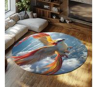 TOANGWALL Mythology Phoenix Round Tappetino 160cm 3D anime uccello rotondo lavabile antiscivolo pelo basso sottile camera da letto soggiorno Arancione Blu tappeto