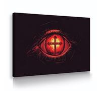 TOANGWALL Occhio rosso con simbolo di croce Arte murale su tela Sfondo scuro Design astratto mistico Poster murale incorniciato Stampe per l'arredamento dell'ufficio 75x115cm