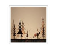 TOANGWALL Rustico cervo tela arte della parete natura foresta stampe neutro animale poster pittura vintage scena bosco opera d'arte per soggiorno arredamento 80x80cm senza cornice