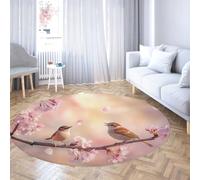 TOANGWALL Tappeti circolari Spring Cherry Blossom Birds 180cm grande tappeto antiscivolo lavabile chinoiserie floreale rosa vintage sala da pranzo studio ingresso pelo basso sottile
