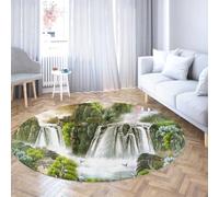 TOANGWALL Tappeti rotondi d'arte contemporanea 70cm Cascata di montagna e paesaggio Tappeto circolare a pelo corto lavabile antiscivolo per il soggiorno dell'ufficio domestico
