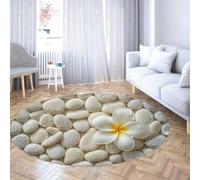 TOANGWALL Tappeti rotondi Spa 70cm Fiore di plumeria bianco Zen stone con texture antiscivolo pieghevole e impermeabile alle macchie lavabile per bagno cucina