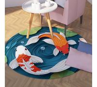 TOANGWALL Tappeto 110cm rotondo in stile ombra 3D Tappetino circolari antiscivolo koi Opera d arte a strati Scolpito oceanico premium dettagliato pieghevole Large sottile pelo basso per di della