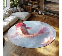 TOANGWALL Tappeto 200cm rotondo per stagno di loto rosa Zen Tappetino circolari orientali estetici Acquerello fantasy da sogno Lavabile Pavimento morbido ampio Moquette antiscivolo soggiorno