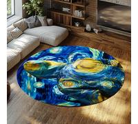 TOANGWALL Tappeto circolare artistico 100cm Notte stellata con motivo a spirale gialla grande e a pelo basso e a pelo basso tappeti tondi per il soggiorno e la camera da letto