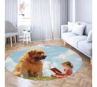 TOANGWALL Tappeto circolare carino 60cm Cagna da leggere cagna da ragazzino tappeto antiscivolo grande a pelo basso e tondo per il soggiorno e la stanza dei bambini
