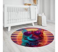 TOANGWALL Tappeto rotondo 70cm Simpatico gatto stampato in lavatrice Lavabile Corridoio interno Antiscivolo Pile basso Pieghevole Tappeto circolare antispargimento per camera da letto