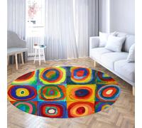 TOANGWALL Tappeto rotondo antiscivolo stile acquerello 160cm Modello a cerchi concentrici astratti Tappeto circolare lavabile a pelo corto per soggiorno camera da letto