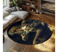 TOANGWALL Tappeto rotondo grafico mitologia gotica oscura 180cm tappeto rotondo pieghevole a pelo basso sottile arte vintage sala da pranzo studio ingresso antiscivolo lavabile