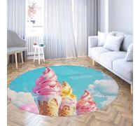 TOANGWALL Tappeto rotondo lavabile con stampe alimentari 130cm Delizioso modello di gelato Tappeto circolare a pelo corto antiscivolo per camera da letto Soggiorno Sala da pranzo