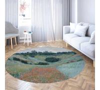 TOANGWALL Tappeto rotondo lavabile paesaggistico 170cm Campi di fiori rossi Stampa soggiorno Tappetini per interni antiscivolo Morbido pelo basso per sala da pranzo all'ingresso