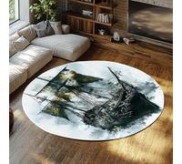 TOANGWALL Tappeto rotondo nave vela mare tempesta vintage 90cm