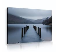 TOANGWALL Tela del lago Arte murale Molo in legno Pittura paesaggistica nebbiosa Murales moderni di casa Stampe d'arte per soggiorno Camera da letto Arredamento ufficio 70x100cm