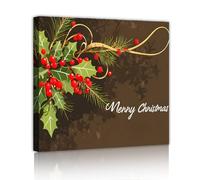 TOANGWALL Tela di Natale Arte della parete Holly Berry Rustico Vacanza Murale Poster Immagini Stampe Opere d'arte Pittura per la camera degli ospiti Home Decor 40x40cm telaio interno