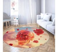 TOANGWALL Teschio vetro rosso nuvole rosa 80cm tappeto rotondo per camera mistico lavabile con tappetino gomma e tappeto fine per atrio