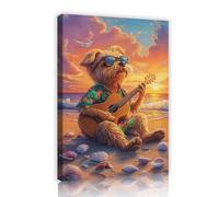 TOANGWALL Tramonto sulla spiaggia Chitarra Cana Canvas Arte murale Paesaggi rilassanti Immagini di animali costieri Stampe d'arte Poster Pittura per caffè Arredamento 80x120cm