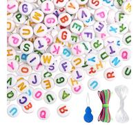 TOAOB 1000 Pezzi Perline Lettere Bianco con Lettere Colorato Rotondo Acrilico Alfabeto Perle Beads e 2 Stili di Filo Elastico per Braccialetti Collane Bigiotteria Fai da Te Catene Portachiavi