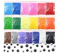 TOAOB 1900 Pezzi Pompon Colorati per Artigianato 1cm Piccoli Pompom 19 Colori 10mm Ponpon e 100 Bianchi e Neri Occhi Adesivi per Fai da Te Crafts Decorazioni Cucito