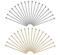 TOAOB 200 Pezzi Chiodini Testa con Palla Perline Acciaio Inossidabile 25 mm Spilli Dritti Pin per Creazione di Gioielli Fai da Te Collane Orecchini Bracciali Oro e Argento Tone