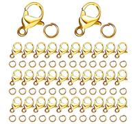 TOAOB 200 pezzi Kit Ganci Chiusure Moschettone e Anelli Aperti di Salto in Metallo 12mm per Chiusure per gioielli Collane Braccialetti Bigiotteria Portachiavi Fai da Te Oro Tono