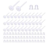 TOAOB 200 Pezzi Orecchini Piatto Base in Plastica 5x12 mm e Chiusure per Orecchino Ferma di Silicone per Fai da Te Creazione Gioielli