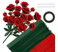 TOAOB 200 Pezzi Scovolini Ciniglia Colorati Set in Rosso e Verde Pipe Cleaner con Stelo Filo Floreale e Nastro Floreale di Carta per Rosso Fai da Te Decorativi Artigianato