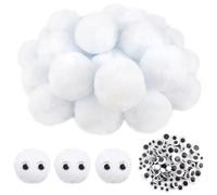 TOAOB 30 Pezzi Pompon Bianco 6cm Pompom Ponpon 60mm Pom Pom e 100 Bianchi e Neri Occhi Adesivi per Lavoretti Portachiavi Fai da Te Crafts Decorazioni Bigiotteria Cucito
