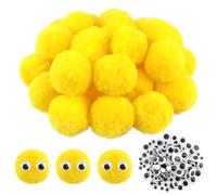 TOAOB 30 Pezzi Pompon Giallo 6cm Pompom Ponpon 60mm Pom Pom e 100 Bianchi e Neri Occhi Adesivi per Lavoretti Portachiavi Fai da Te Crafts Decorazioni Bigiotteria Cucito