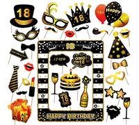 TOAOB 31 Pezzi Addobbi 18 Anni Compleanno Cornice per Foto Compleanno Nero e Oro Photo Booth Compleanni Accessori Decorazioni per Festa Gadget