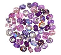 TOAOB 50 pezzi Perline Europee Grande Foro Viola Resina Perle 20 Stili Charm Bead per Braccialetti Bigiotteria Fai da Te Creazione di Gioielli
