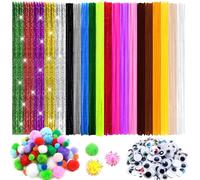 TOAOB 500 Pezzi Scovolini Ciniglia Steli per Lavoretti Colorati Pipe Cleaner Autoadesivo Occhi Adesivi e Pompom Pompon per Natale Decorazion Artigianato Arti Decorativi Fai da Te