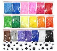 TOAOB 570 Pezzi Pompon Colorati per Artigianato Piccoli Pompom 25 mm Ponpon e 100 Occhi Adesivi per Decorazione Festiva Fai Da Te Crafts Cucito 19 Colori