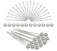 TOAOB Chiodini Testa Palla 200 Pezzi 50 mm Argento Spilli Dritti in Ottone e Perline a Forma di Fiore per Bigiotteria Braccialetti Collana Orecchini Fai Da Te