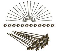 TOAOB Chiodini Testa Palla 200 Pezzi 50 mm Bronzo Spilli Dritti in Ottone e Perline a Forma di Fiore per Bigiotteria Braccialetti Collana Orecchini Fai Da Te