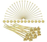 TOAOB Chiodini Testa Palla 200 Pezzi 50 mm Oro Spilli Dritti in Ottone e Perline a Forma di Fiore per Bigiotteria Braccialetti Collana Orecchini Fai Da Te