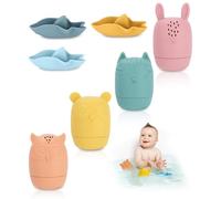 Toaren Morbido Silicone Giochi Bagnetto,7 Giocattolo Vasca da Bagno Silicone,Neonato Giocattoli da Bagnetto per Bambini,Giochi Vasca da Bagno,Gioco Sensoriale per Neonati Ragazze Ragazzi 1 2 3 Anni