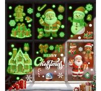 TOARTI Adesivi per finestre di Natale rossi, adesivo luminoso per parete con uomo di pan di zenzero e pupazzo di neve, adesivo luminoso per pupazzo di neve per camera da letto dei bambini, regalo