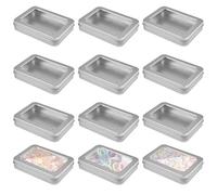 TOATELU 12 scatole rettangolari in metallo, piccole lattine con coperchio trasparente della finestra, mini scatola argentata, lattine vuote per la casa, 115 x 85 x 22 mm (argento)