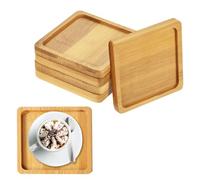 TOATELU FXBD84 - Confezione da 6 mini vassoi in bambù, vassoio quadrato in legno, vassoio da portata piccolo, per piante da fiori, caffè, torte, tè (9 x 9 cm)
