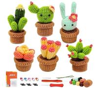 TOATELU Set all'Uncinetto per Principianti - 6 Vasi per Piante di Cactus, Sacchetto e Istruzioni - Set Completo per Lavori Fai Da Te