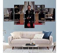 Toaueng Poster E Stampe 5 Pezzi Di Tela Scarface Tony Montana Gangster 150×80Cm Con Cornice 5 Quadri Su Tela Wall Art Cinque Parti Pannello Dipinto Murale Hd Poster Modern Modular Picture