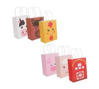 TOBBOMEY 12 pezzi Sacchetti Regalo Carta Animali Fattoria per Feste Compleanno Borse Carta per Caramelle e Confetti Resistenti con Fondo Piatto per Party Favor e Regali