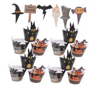 TOBBOMEY 2 Set Decorazioni Cupcake Halloween Pirottini e Topper con Teschio e Resistente per Festa Shower e Halloween