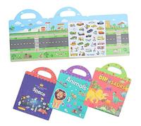 TOBBOMEY 4 set Libro Adesivi Riutilizzabili Animali Traffico Dinosauri Spazio Adesivi Cognitivi Educativi per Casa e Scuola con Conservazione Portatile