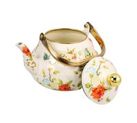 TOBBOMEY Bollitore Per Tè Smaltato Da Fornello 1,5 l in Ceramica Con Design Retrò Floreale, Distribuzione Efficiente Del Calore, Impugnatura Ergonomica, Teiera Smaltata Per Uso Domestico Quotidiano